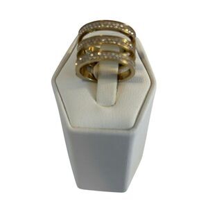 Michael Kors Gold Tone Tri-Stack Fashion Ring w/ Clear Pave Crystals.